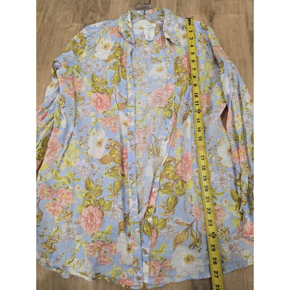 Joie M 100% Linen Long Sleeve Button-Up Shirt Blouse Blue Pink Floral Print... - Picture 2 of 11